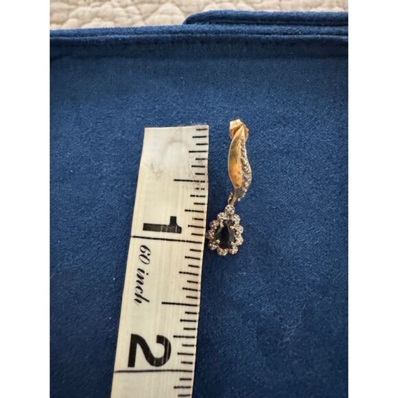 10K yellow gold tear drop blue sapphire and diamonds earrings. - Picture 7 of 7